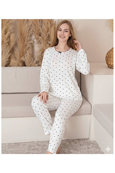 Serena Pijama damă Vatuită - cu maneca lung si pantaloni lungi-Culoare albă c...