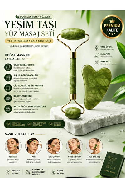 TUMU LIFE Yeşim %100 Doğal Taş Masaj Aleti Ve Kalp Gua Sha Yüz Bakım Taşı Doğ...