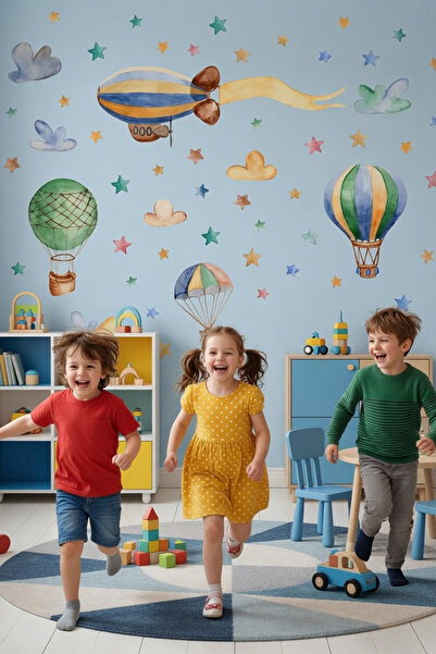 Kt Grup Uçan Balonlar Ve Bulutlar Pastel Renk Çocuk Odası Duvar Sticker Seti