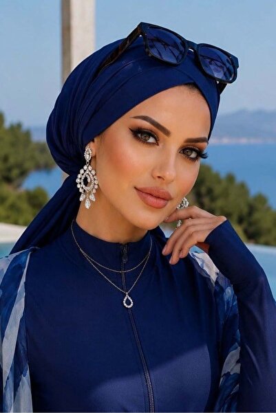 Aişe tesettür الأزرق الداكن عبر البحر - قبعة حمام السباحة
