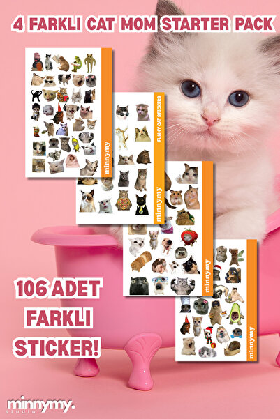 Minnymy 4lü Komik Kedi, Kediler, Sticker, Çıkartma, Ajanda, Günlük, Planlayıc...