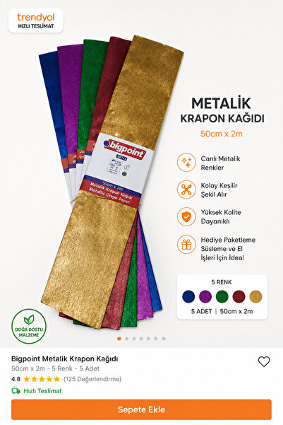 Bigpoint metalik krapon kagıdı 5 renk 5 li