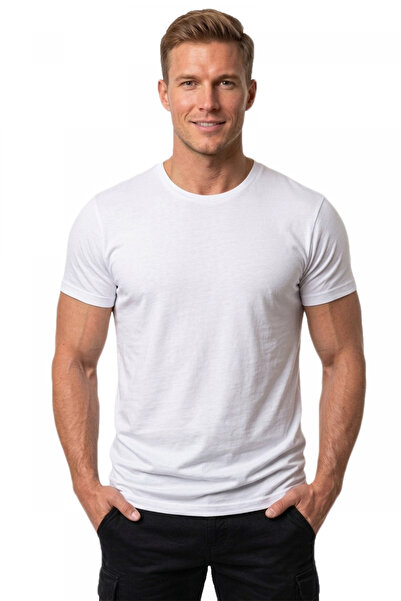 DeepSEA Beyaz Erkek/unisex Slim Fit Dar Kesim Bisiklet Yaka Pamuklu Likralı B...