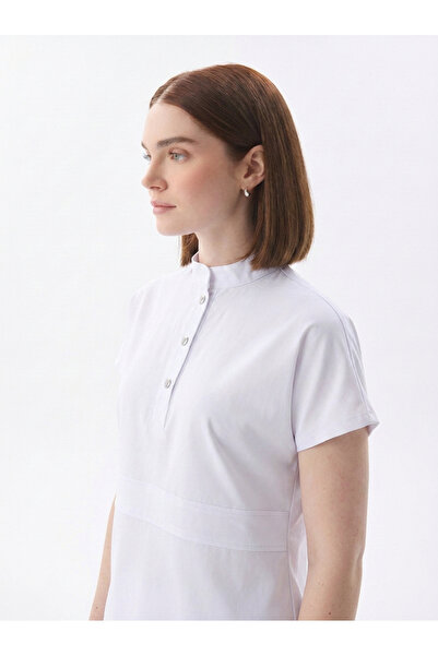 Class Üniforma N O V a |   Single Top White Women's Lycra High Collar Half Sn...