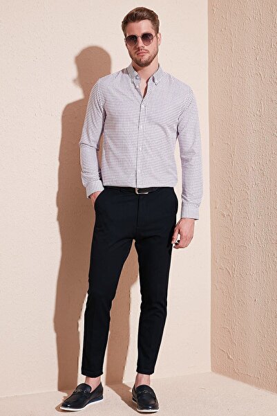 Buratti Vzorovaná směs bavlny Knoflík s dlouhým rukávem Slim Fit košile Pánsk...