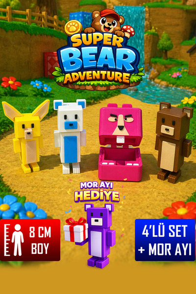 YAGLİZ Super Bear Adventure 4'lü Set Süper Ayı, Kar Vadisi Ayı, Tilki ve Tavş...