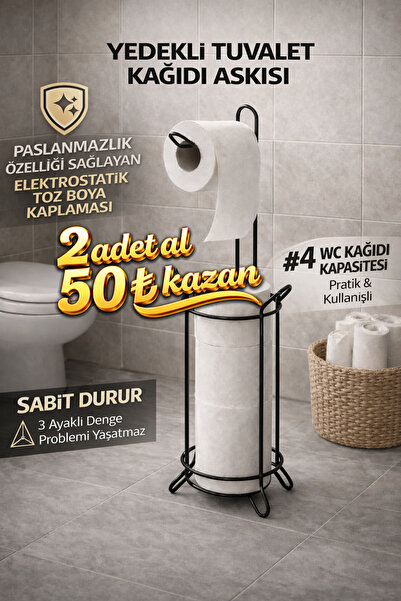 Cherie Home Siyah Yedekli Ayaklı Tuvalet Kağıtlığı Düzenleyici, Paslanmaz WC ...