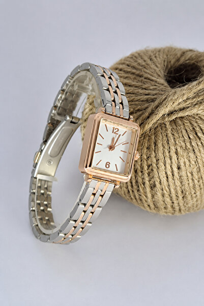 Marlas Silver/Gold Colored Roman Numeral Cornered Women's Wristwatch