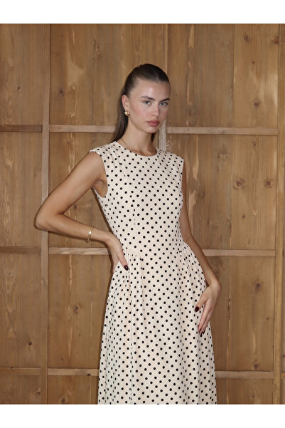 BY SE'MAS WEAR Women's Victorian Back Lace-Up Polka Dot Long White Woven Dress