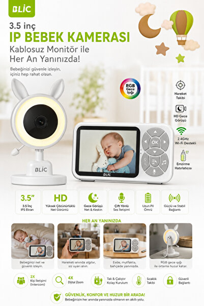CROW'S TECH Bebek Kamerası Kumandalı Monitörlü Karşılıklı Konuşma RGB ışıklı ...