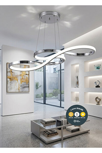 Lzy Avize Store Infinity Krom Kıvrımlı Modern LED Avize 3 Renk | Salon, Yemek...