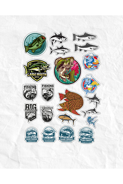 Reysa Tasarım Balık Balıkçı Sticker Set 17 Parça Telefon, Tablet, Defter, Lap...
