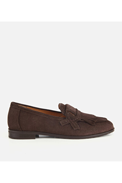 Hotiç Women's Suede Leather Brown Tassel Detailed Classic Loafers