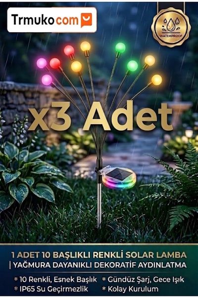 3 Colorful Solar Garden Decorative Lighting with 10 Heads - Solar Lamp Rain Resistant