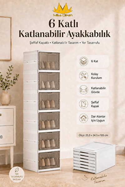 MissClean ( 6 KATLI ) Katlanabilir Ayakkabılık,Taşınabilir Çok Amaçlı, Geniş,...