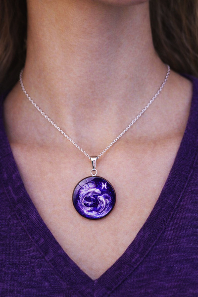 Oxolux, Lavinia Colier din seria Zodiac, in cutie cadou, design cosmic mov, b...