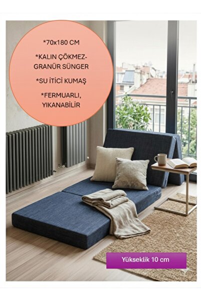 sergama 180X70 x 10 CM Ultra Kalın Sünger Su İtici Kumas Katlanabilir Fermuar...
