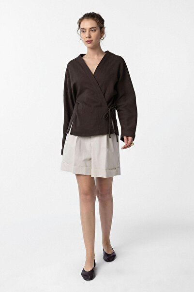 Antioch Brown Tie Kimono Women's Shirt