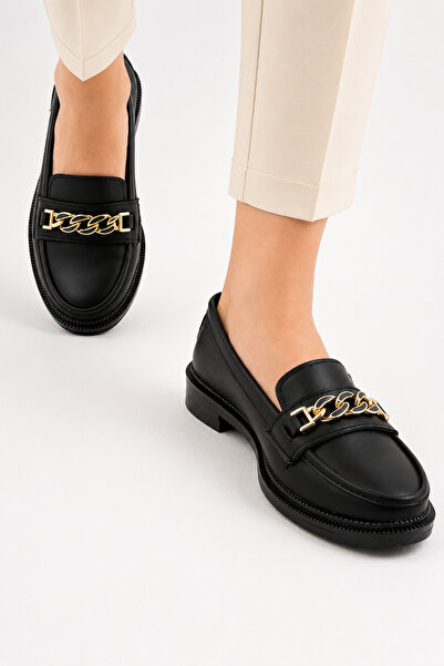 viderri Women's Black Chain Buckled Loafers Shoes Classic Stylish Daily Comfo...