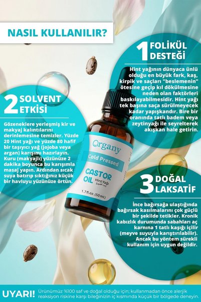 Organy Cold Pressed Castor Oil 100% Natural Hair and Skin Care Oil Castor Oil 50 ml