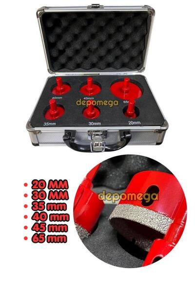 DepoMega 6 Parça Çantalı Granit Mermer Fayans Delme Matkap Uç Seti 20-65 mm