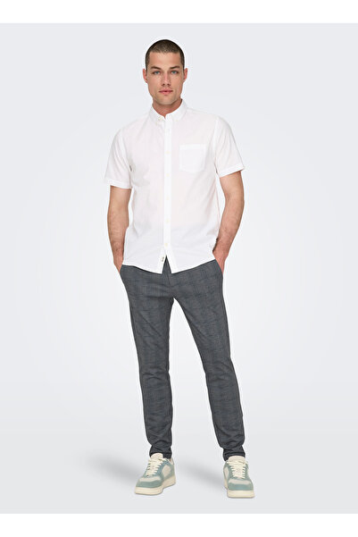Only & Sons Normal Bel Dar Paça Dar Koyu Gri Erkek Pantolon ONSMARK SLIM CHEC...