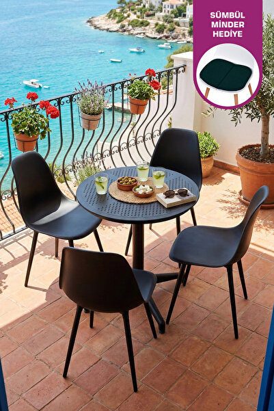 VİLİNZE Tilia Plastik Bahçe Balkon Bistro Seti Katlanır Masa 60*60 cm (1+4 Set)