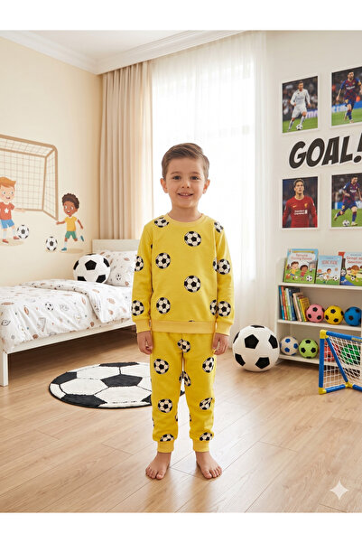 Fil Kids Dečački pamučni flis žuti fudbalski komplet pidžama sa dugim rukavim...