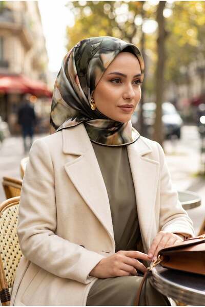 Vissona نمط زهرة الباتيك 100% حك الحرير الكاكي الأخضر المنك اللون وشاح حافة ش...