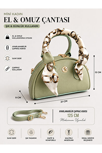 RumyaCollection Women's Mint Green Scarf Mini Bag – Stylish Faux Leather Crossbody Hand & Shoulder Daily Trend Bag