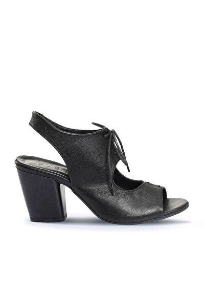 BUENO Shoes Black Leather Women's Heeled Sandals 01Wn0100