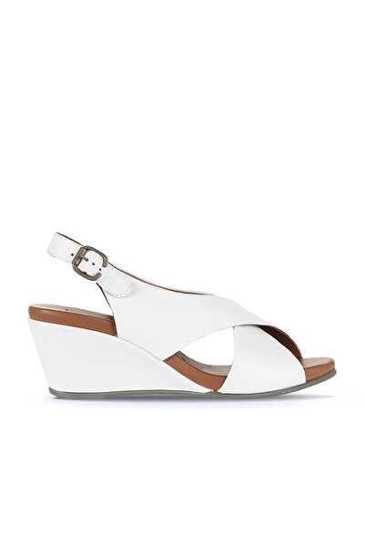 Bueno Shoes Sandale cu toc cu pană pentru femei din piele albă 01wj1501