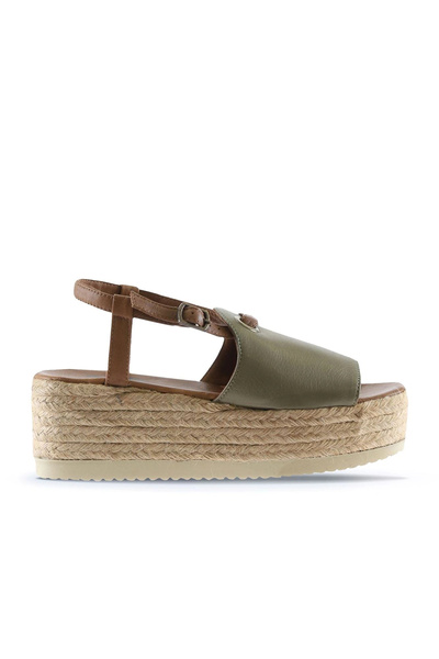 Bueno Shoes Sandale espadrille pentru femei, maro verde - Tocuri cu pană, pie...