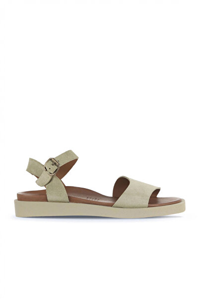Bueno Shoes صندل مسطح للنساء من جلد الغزال الأخضر 01wa5407