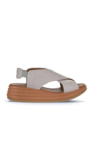 Bueno Shoes Γκρι δερμάτινα γυναικεία πέδιλα με τακούνι 01wy5703