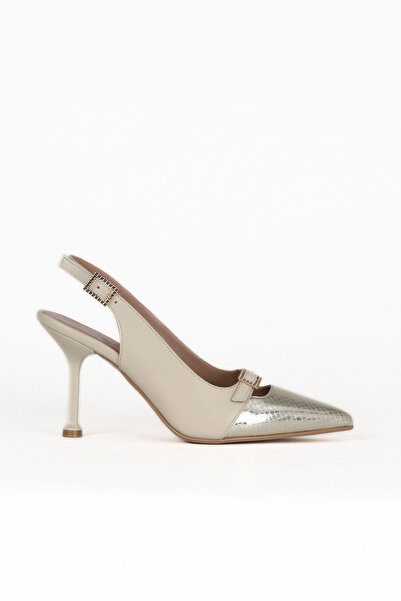 Bueno Shoes حذاء بكعب نسائي من الجلد البيج والذهبي الأفعى 33wg7588