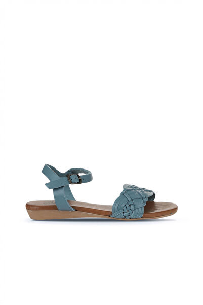 Bueno Shoes Μπλε Δερμάτινα Γυναικεία Flat Σανδάλια 01wu7450