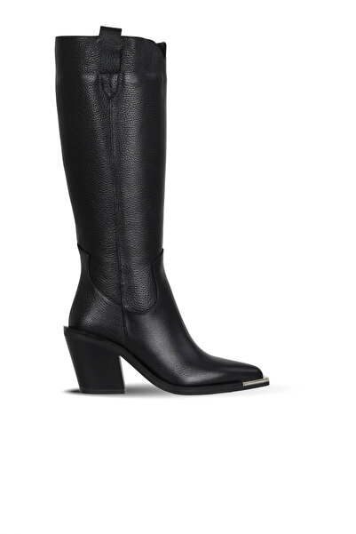 Bueno Shoes Siyah Flotter Deri Kadın Topuklu Çizme 33wc20005