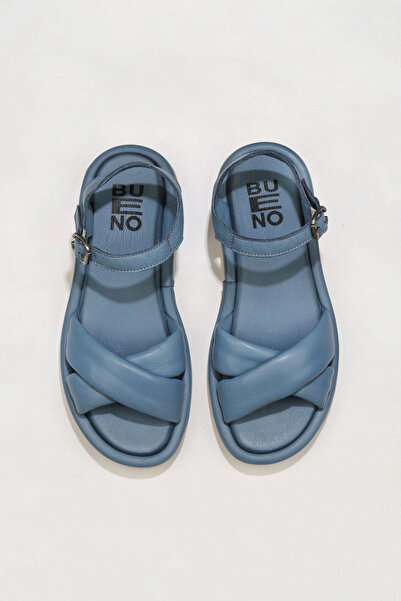 Bueno Shoes Sandale plate de damă din piele albastră 01wu5901