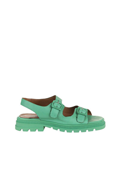 Bueno Shoes Sandale plate de damă din piele verde închisă 01wy5505