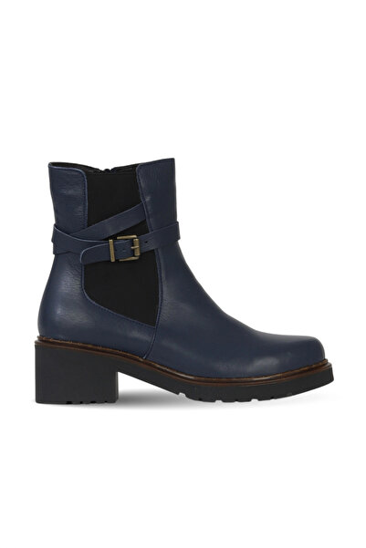 Bueno Shoes Navy Blue Leather Women's Heeled Boots 01Wf0303