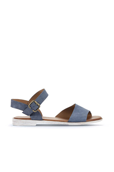 Bueno Shoes Sandale plate pentru femei din piele intoarsa Blue Dark Alf 01wa3011