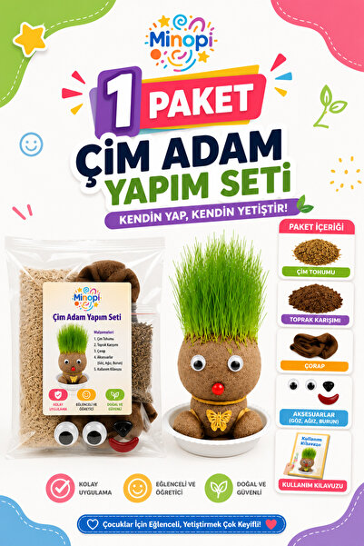 Minopi 1 Paket Çim Adam Yapım Seti Okul Eğitici Deney Seti Çim Adam Seti