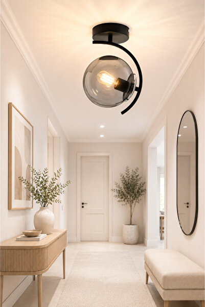 ESSLİGHT EVREN TEKLİ PLAFONYER AVİZE FÜME CAMLI MODERN DEKORATİF AYDINLATMA