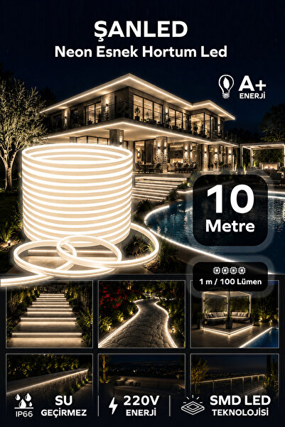 ŞANLED NEON Esnek Hortum Şerit Led GÜN IŞIĞI rengi + 220V Fiş/1,2,3,4,5,10,15...