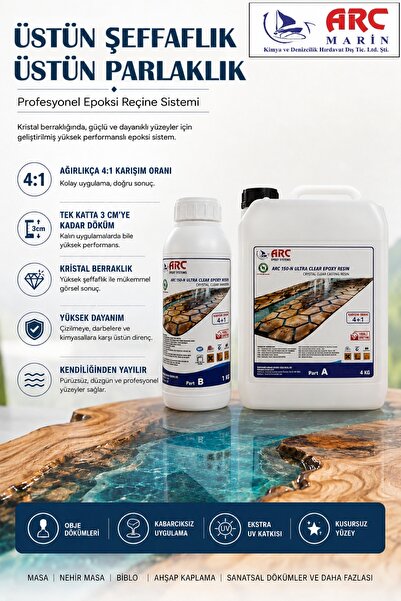 ARCMARİN Arc 150 Ultra Şeffaf Döküm Tipi Kristal Clear Epoksi Reçine -5 Kg Set