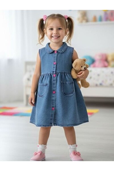 BUUFUU Denim Buttoned Girl's Dress with Strap Bag