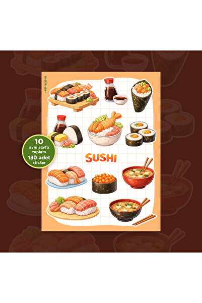 To Design Lab Sushi Sticker Seti 10 AYNI Sayfa 11x15 cm | Kawaii Sticker Mini...