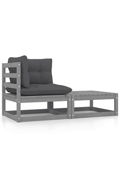 Concept Set mobilier de grădină cu perne, 2 piese, gri, lemn masiv pin