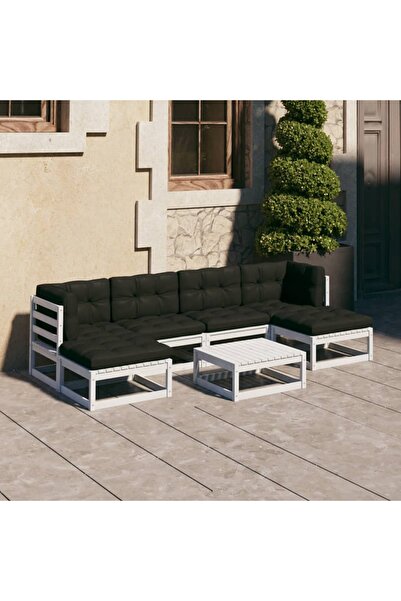 Concept Set mobilier de grădină cu perne,7piese, alb, lemn masiv de pin